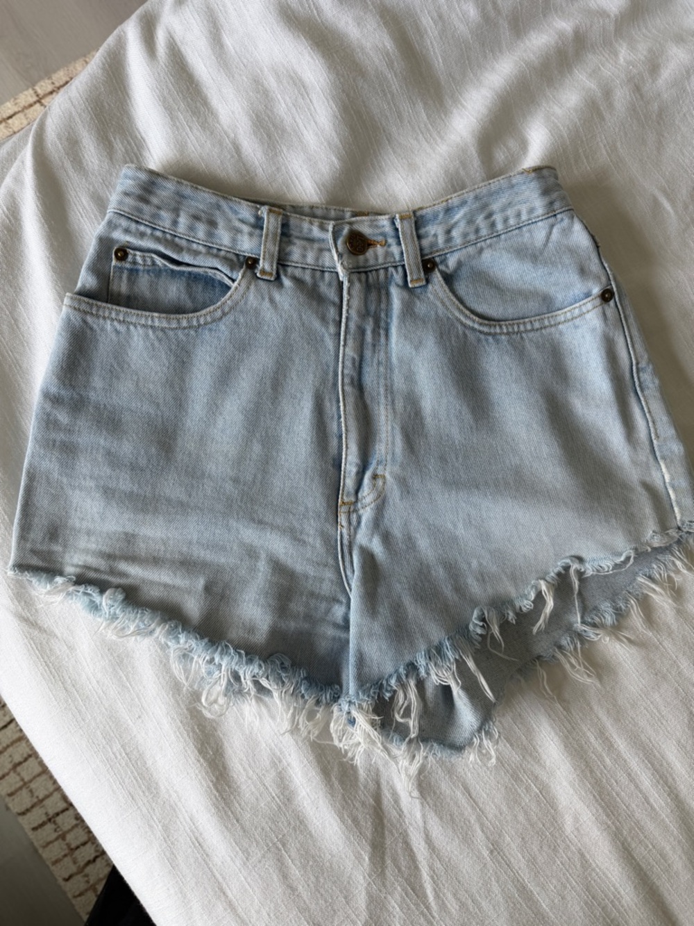 Lee Light Blue High-Waist Distressed Denim Shorts